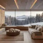 Appartement pied des pistes à Megève : une expérience unique Appartement de luxe au pied des pistes à Megève, salon avec cheminée et vue sur les montagnes enneigées