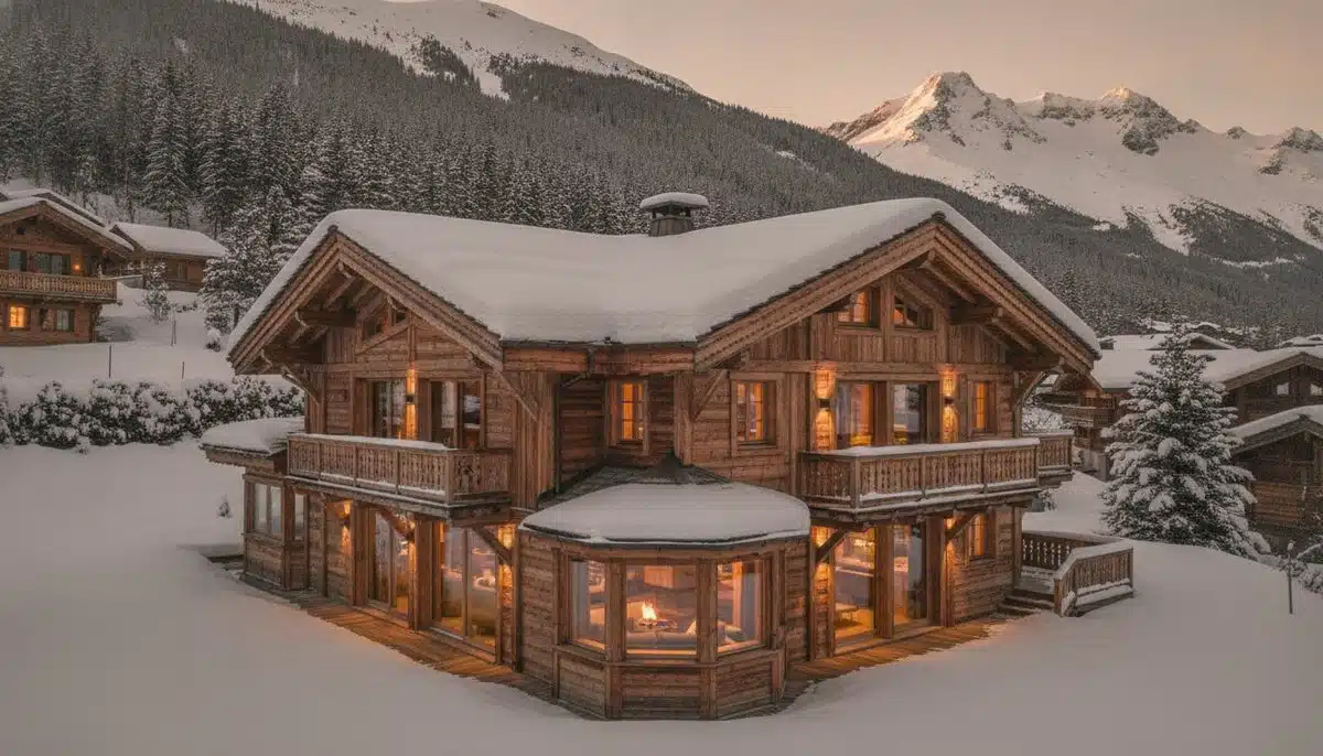 chalet de luxe à louer aux gets Chalet de luxe en bois à louer aux Gets, dans les Alpes, au coucher du soleil